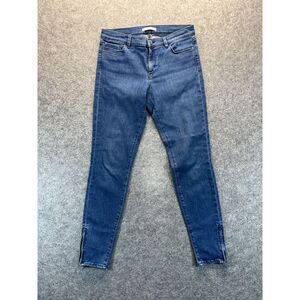 Hugo‎ Boss Jeans Women's 28 J15 Nafice Skinny Midrise Blue Stretch Denim Zip Hem